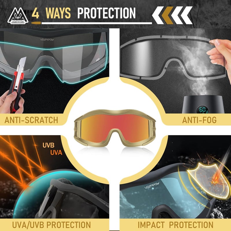 VOZAPOW Airsoft Goggles Anti Fog with ANSI Z87.1 Certified, Safety Goggles Impact Resistant, Tactical Shooting Glasses - Image 2